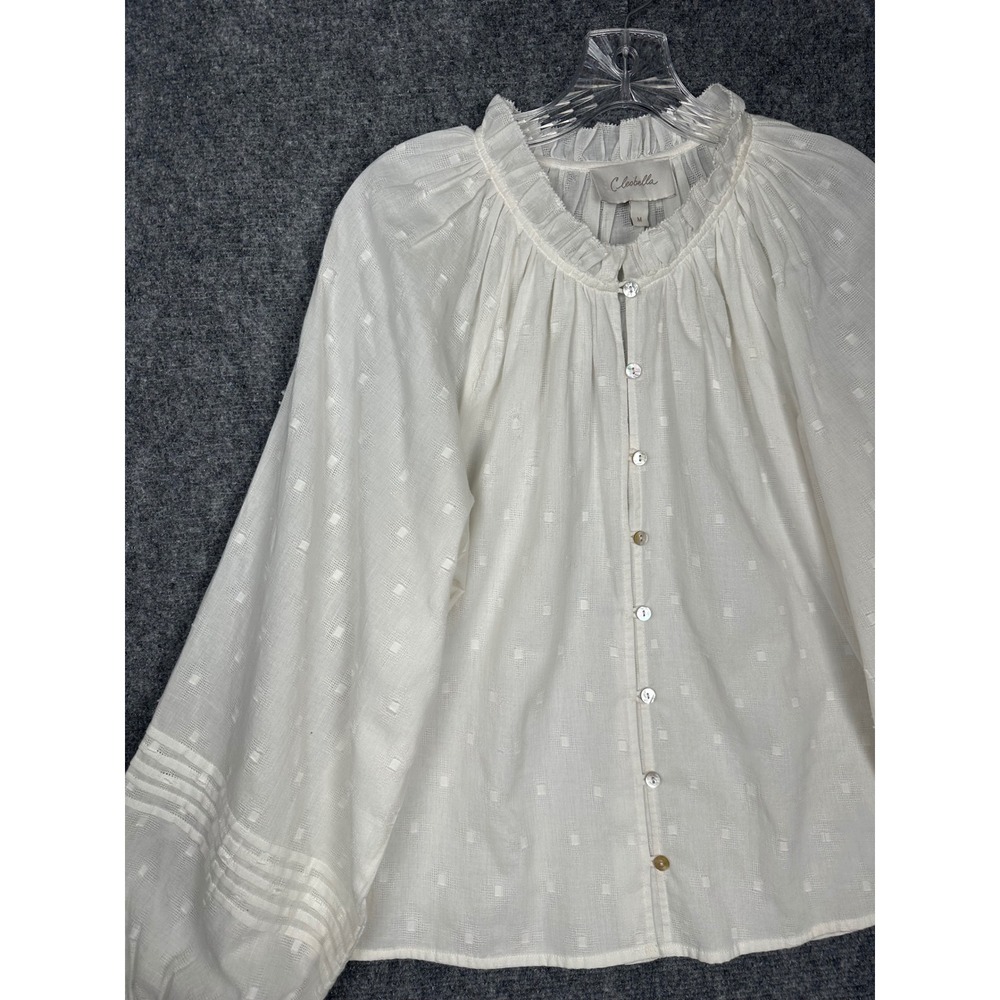 Cleobella Anthropologie Women Boho Ruffle Neck Balloon Sleeve Blouse M White - Picture 13 of 13